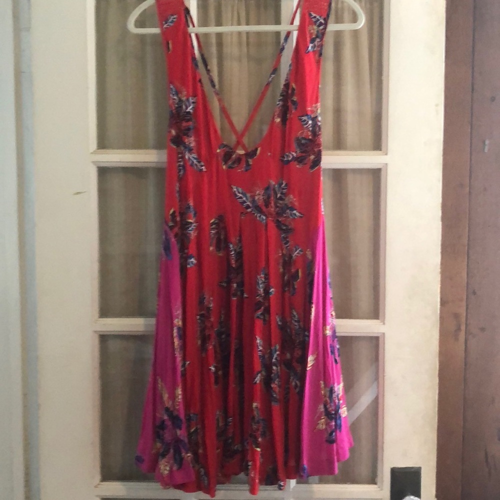 Free People sundress. Floral red w/ pink sides.